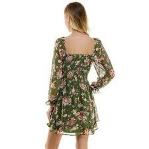 Lily Rose Olive Green Floral Long-Sleeve Mini Dress